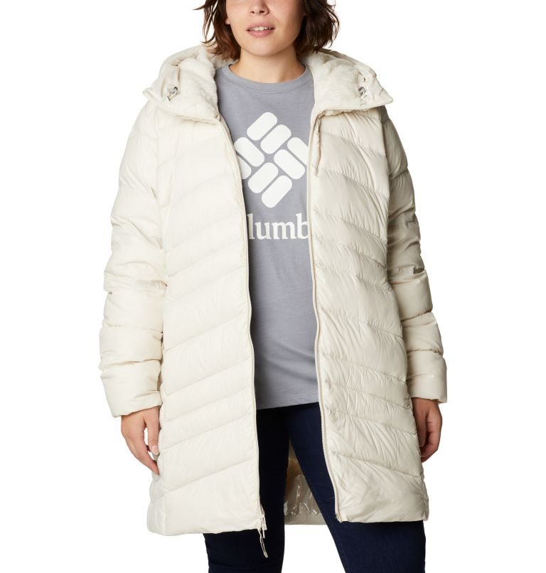 Women's Columbia Autumn Park Hooded Mid Down Jackets Cream | Plus Size CA-EC408